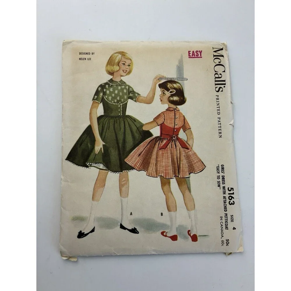 Dress Petticoat Child Size 4 Uncut Pattern 5163 3 Gore Skirt Back Button Vtg 50s